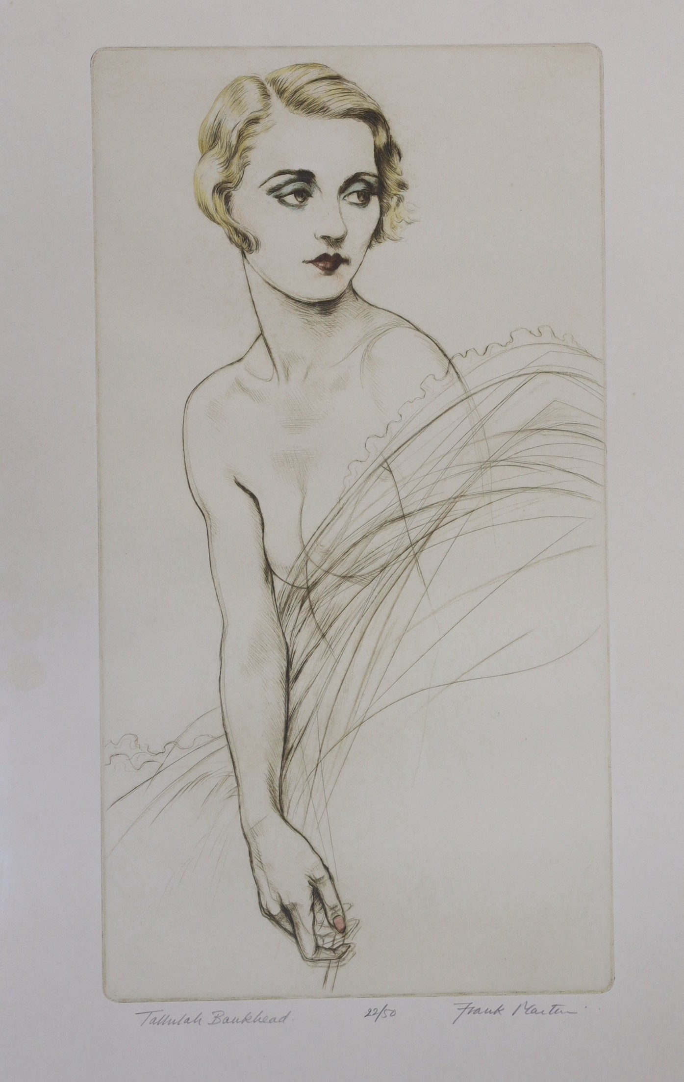 Frank Martin (1921-2005), five limited edition prints, Portraits of Vera Zorina, Elissa Landi, Dolores Costello, Tallulah Bankhead and Virgina Bruce, all signed in pencil and numbered from edition of 30 or 50, largest 44